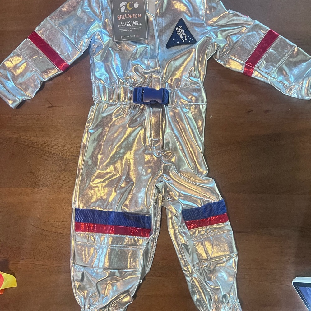 Pottery Barn Kids Silver Space Costume with Red and Blue Accents Like New